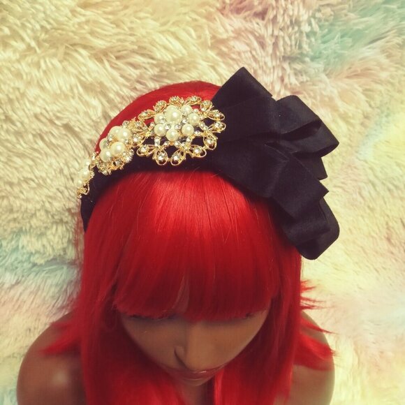 Black Velvet Ribbon Fascinator Headband, Bling, Chic, Women Fashion Acce… main image 4